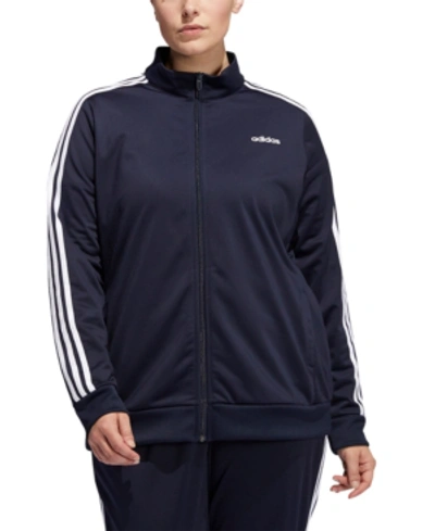Shop Adidas Originals Adidas Women's Plus Size Essential 3-stripe Tricot Track Jacket In Legacy Ink Blue