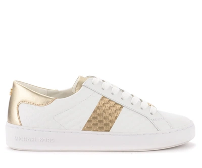 Michael Kors Colby Sneaker In White And Gold Logoed Leather | ModeSens