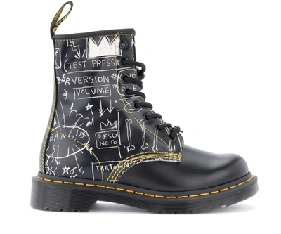 Shop Dr. Martens' 1460 Basquiat 8-holes Combat Boot Made Of Black Leather With White Graffiti In Nero