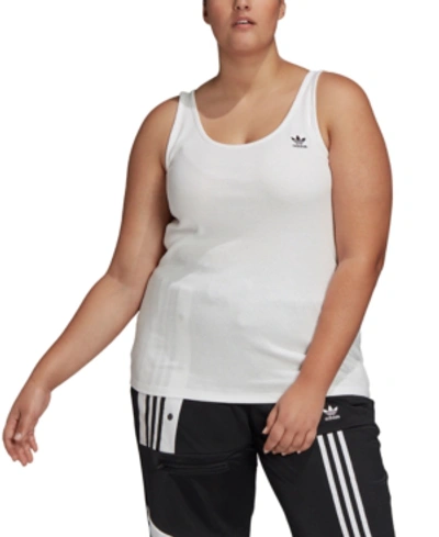 Shop Adidas Originals Plus Size Ribbed Tank Top In White