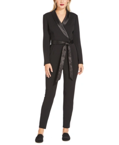 Shop Adrianna Papell Plus Size Tuxedo Jumpsuit In Black