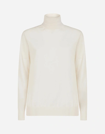 Shop Dolce & Gabbana High Neck Sweater In Cashmere In White
