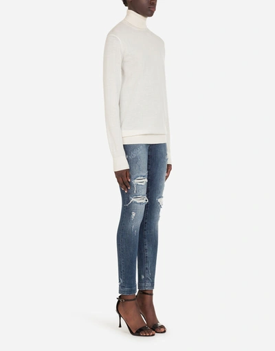 Shop Dolce & Gabbana High Neck Sweater In Cashmere In White