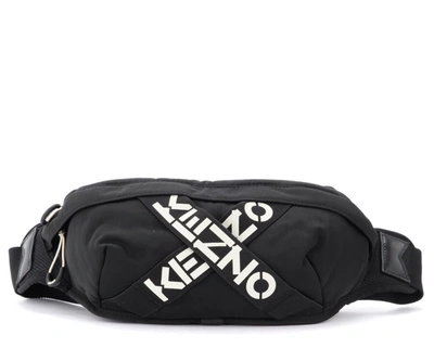 Shop Kenzo Cross Belt Bag Made Of Black Fabric With Logo In Nero
