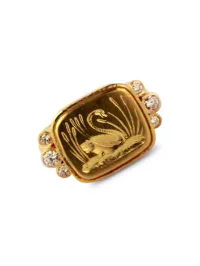 Shop Elizabeth Locke Swan 19k Yellow Gold & Diamond Ring