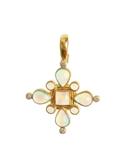 Shop Elizabeth Locke Sienese 19k Yellow Gold, Moonstone & Diamond Cross Pendant