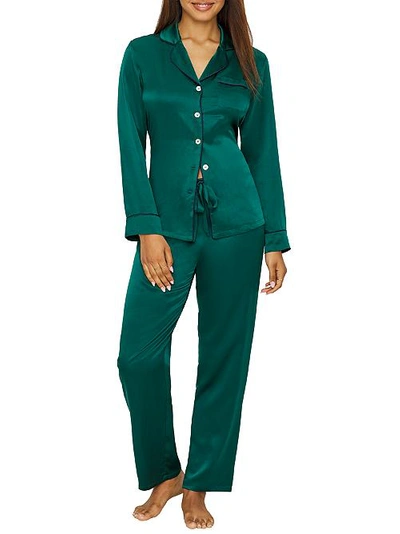 Shop Ginia Silk Pajama Set In Emerald