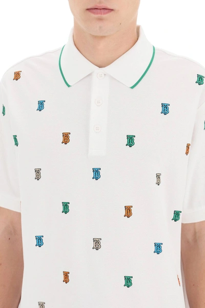 Shop Burberry Polo Shirt With Monogram Embroidery In White,yellow,blue