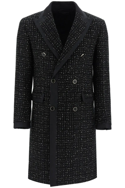 Shop Amiri Double-breasted Boucle' Coat With Lame' In Black,white,metallic