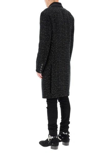 Shop Amiri Double-breasted Boucle' Coat With Lame' In Black,white,metallic