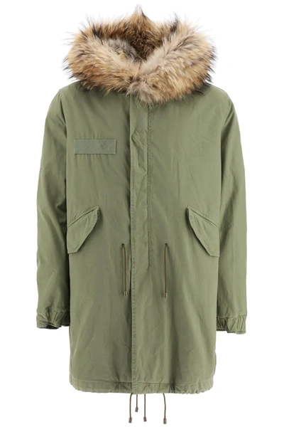 Shop Mr & Mrs Italy Army Long Parka With Coyote Fur And Murmasky In Green