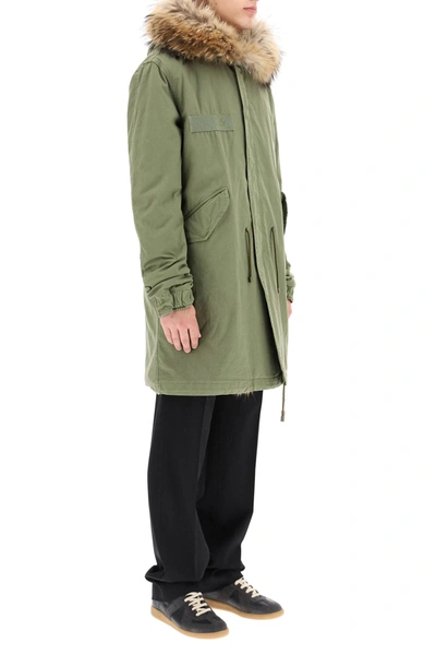 Shop Mr & Mrs Italy Army Long Parka With Coyote Fur And Murmasky In Green