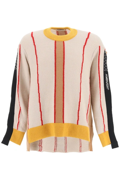 Ambush Pullover In Beige With Multicolor Intarsia In Beige,red,yellow