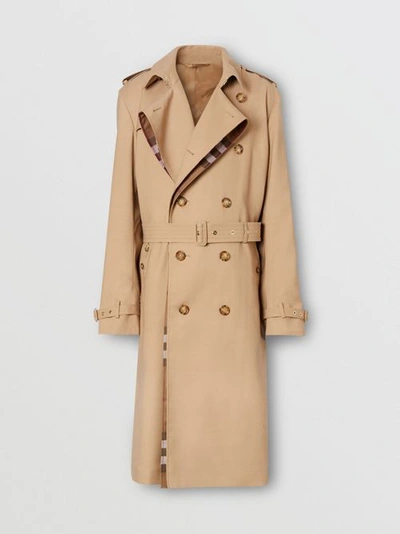 Shop Burberry Wool Silk And House Check Loop-back Trench Coat In Biscuit