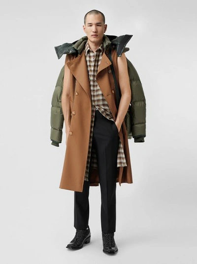 Shop Burberry Sleeveless Wool Trench Coat With Detachable Puffer In Dark Walnut
