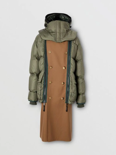 Shop Burberry Sleeveless Wool Trench Coat With Detachable Puffer In Dark Walnut