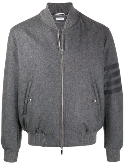 Shop Thom Browne Tonal 4-bar Flannel Bomber Jacket In Grey