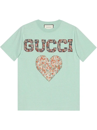 Shop Gucci Liberty-patch Organic-cotton T-shirt In Blue
