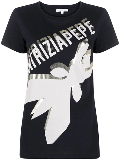Shop Patrizia Pepe Logo Print T-shirt In Black