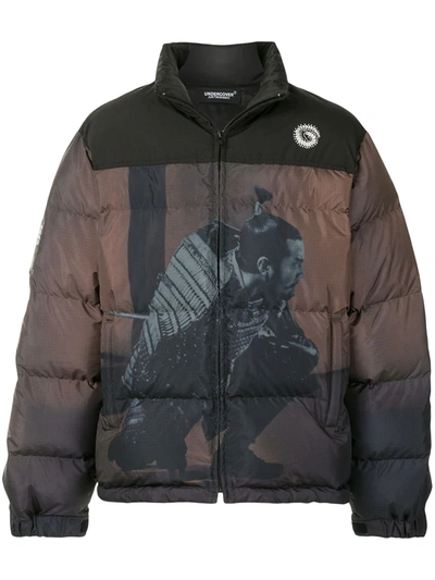 Shop Undercover Printed Padded Jacket In Brown
