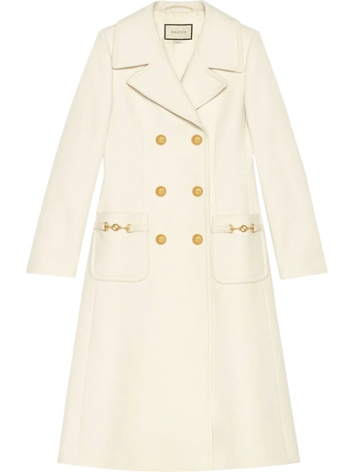 Shop Gucci Double-breasted Mid-length Coat In White