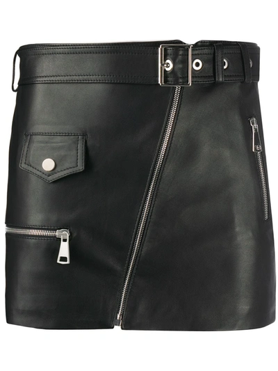 Manokhi Biker Leather Mini Skirt In Black
