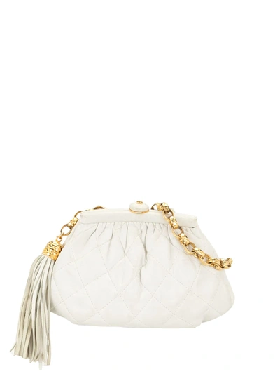 Pre-owned Chanel 2000s Diamond Quilted Tassel Belt Bag In White
