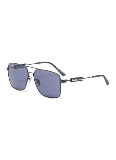 Shop Balenciaga Hexagonal Metal Frame Aviator Sunglasses In Blue