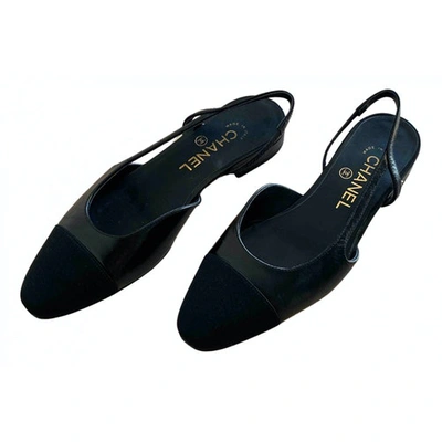 Pre-owned Slingback Black Leather Ballet Flats
