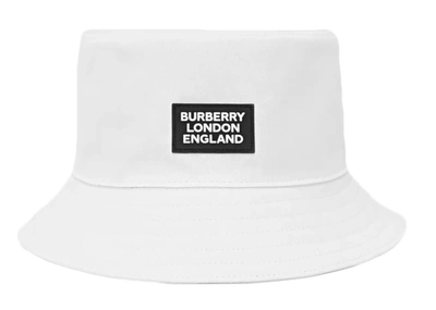 Pre-owned Burberry  Bucket Hat Logo Applique Cotton White