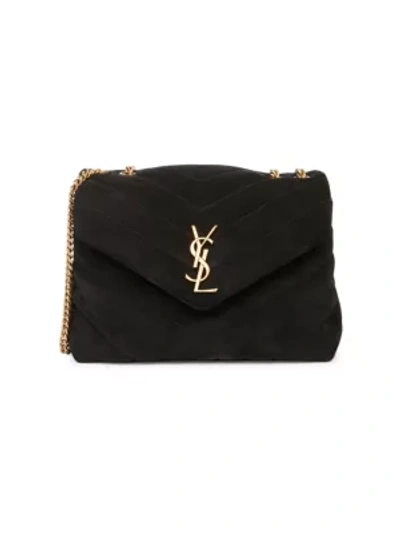 Shop Saint Laurent Women's Small Loulou Matelassé Suede Shoulder Bag In Black