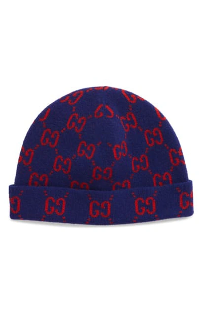 Shop Gucci Foghina Gg Wool Beanie In Royal/ Red