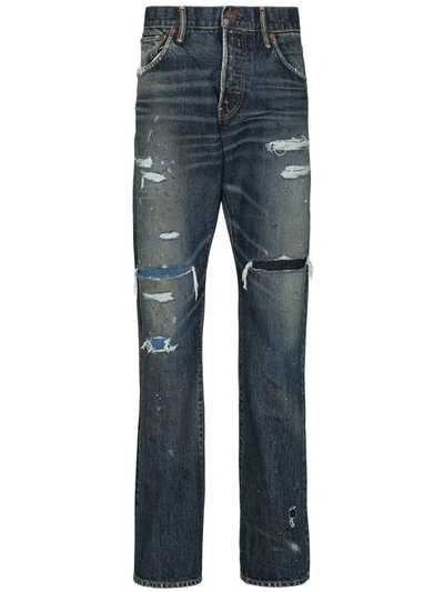 Shop Visvim X Browns 50 Social Sculpture Distressed Jeans In Blue