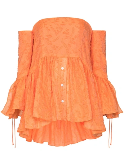 Shop Rosie Assoulin Off-shoulder Floral Lace Blouse In Orange