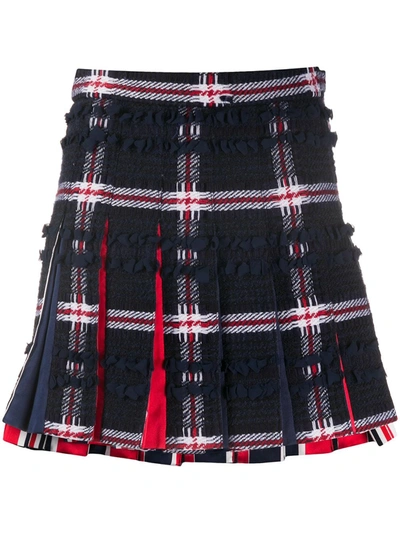 Shop Thom Browne Pleated Checked Mini Skirt In Blue