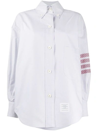 Shop Thom Browne 4-bar Oversized Oxford Shirt In Grey