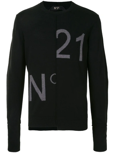 Shop N°21 Logo-intarsia Asymmetric Wool Jumper In Black