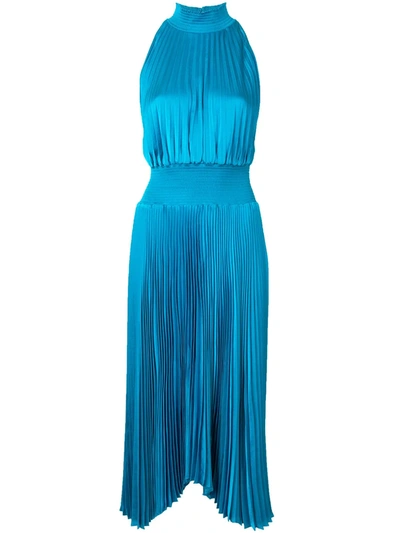 Shop A.l.c Pleated Sleeveless Midi Dress In Blue