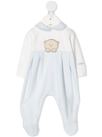 Shop Le Bebé Enfant Bi-colour Velour Babygrow In Blue