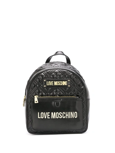 Shop Love Moschino Quilted Logo Backpack In Black