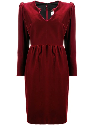 Shop Saint Laurent Knee-length Long-sleeve Dress In Red