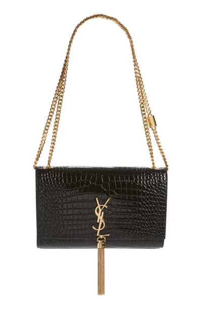 Shop Saint Laurent Medium Kate Leather Shoulder Bag In 1000 Nero