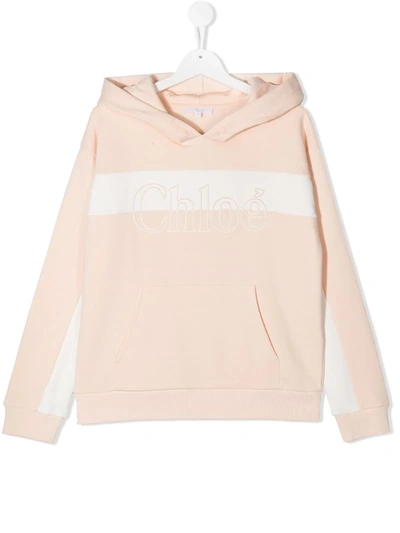 Shop Chloé Teen Embroidered Logo Hoodie In Pink