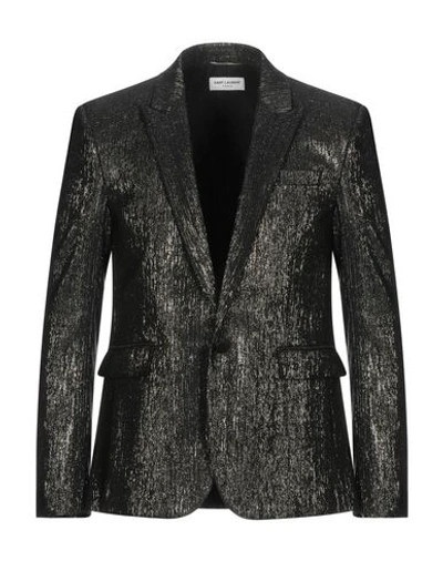 Shop Saint Laurent Man Suit Jacket Black Size 40 Viscose, Acetate, Metallic Fiber