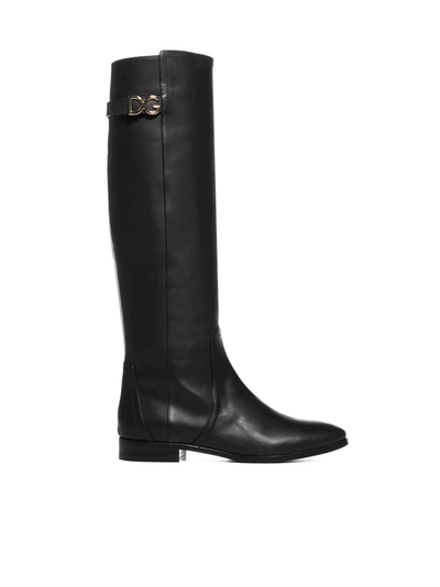 Shop Dolce & Gabbana Logo-plaque Leather Boots In Nrero