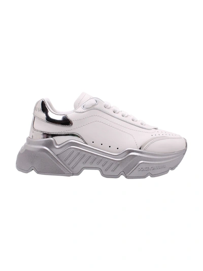 Shop Dolce & Gabbana Daymaster Leather Sneakers In White / Silver