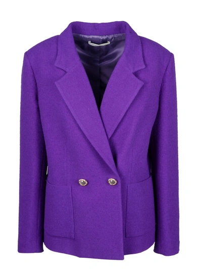 Shop Alessandra Rich Tweed Double Breasted Jacket In Pink & Purple