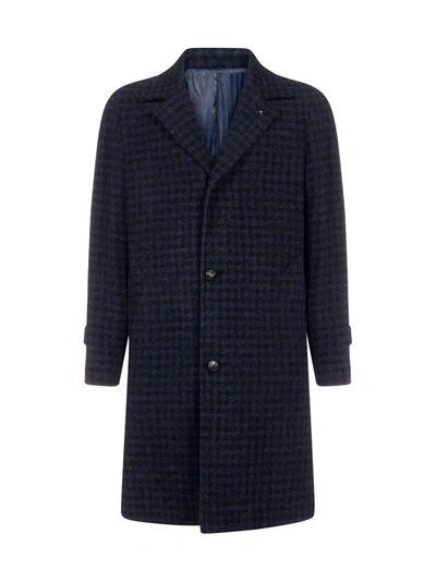 Shop Mp Massimo Piombo Douglas Gingham Virgin Wool Coat In Blu Nero