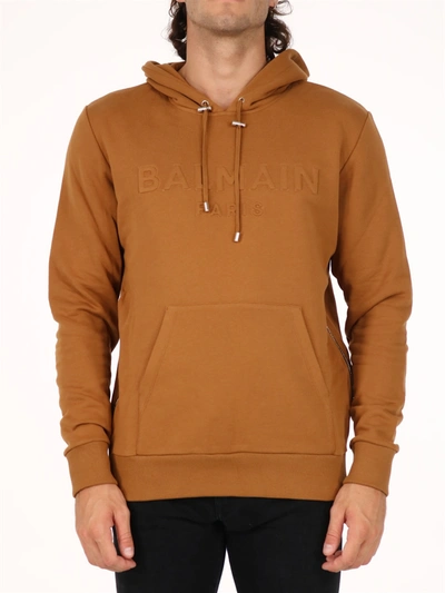 Shop Balmain Logo Sweatshirt In Beige