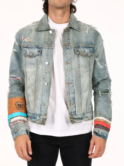 Shop Amiri Denim Jacket With Silk Patches In Light Blue